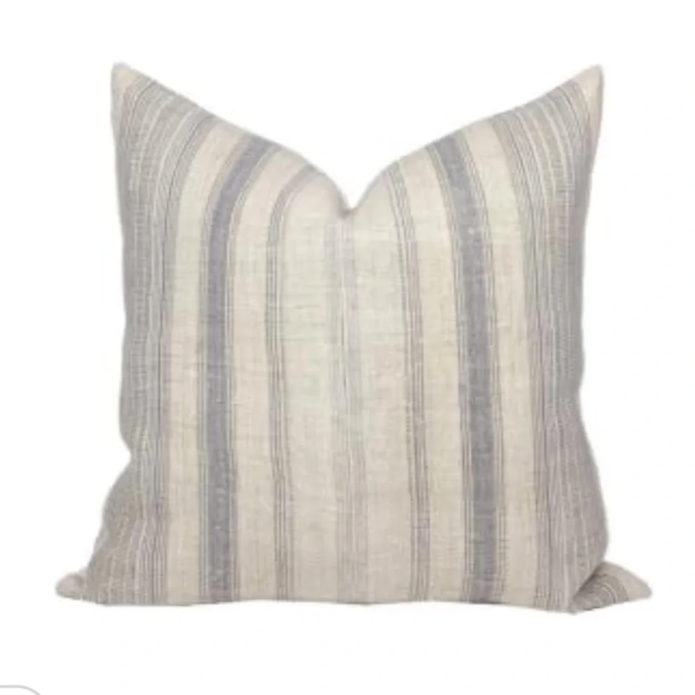 Farmhouse Boho Stripe Beige Gray Linen Pillow Covers SQUARE 24x24” (2-pack)